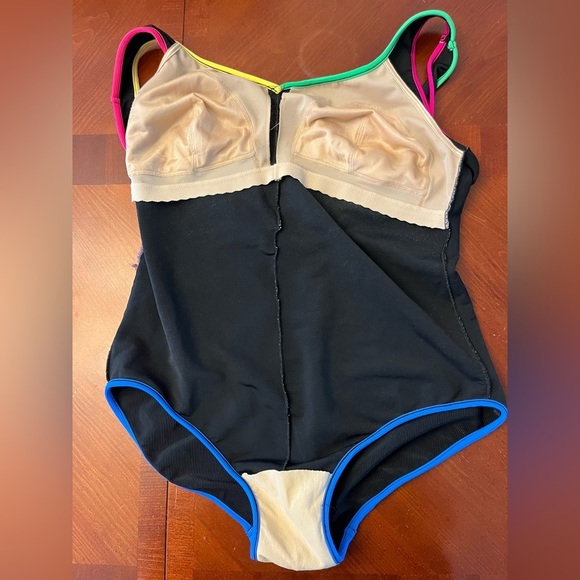 Vintage 70s One Piece Bathing Suit Black Neon LARGE - Picture 5 of 7